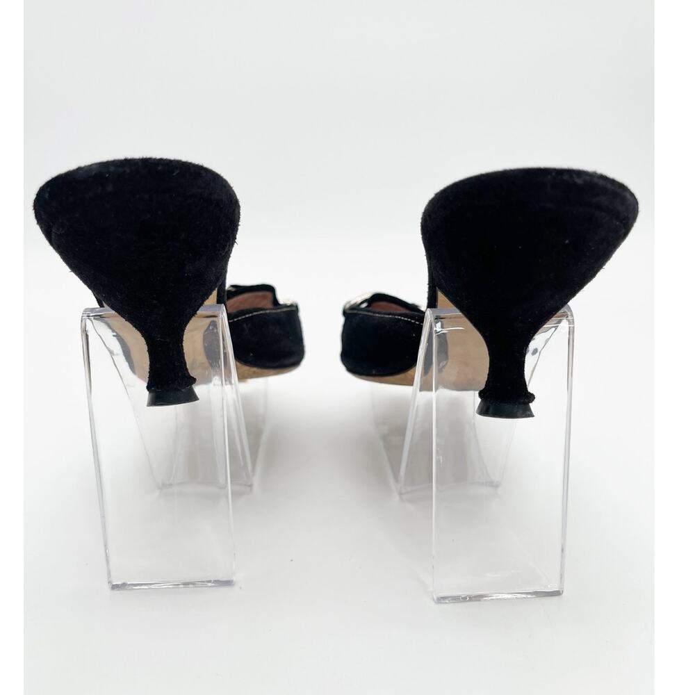 Prada Retro Vintage Y2K Black Suede Chain Pointed Toe Kitten Heel Mules IT 35 - Picture 7 of 11